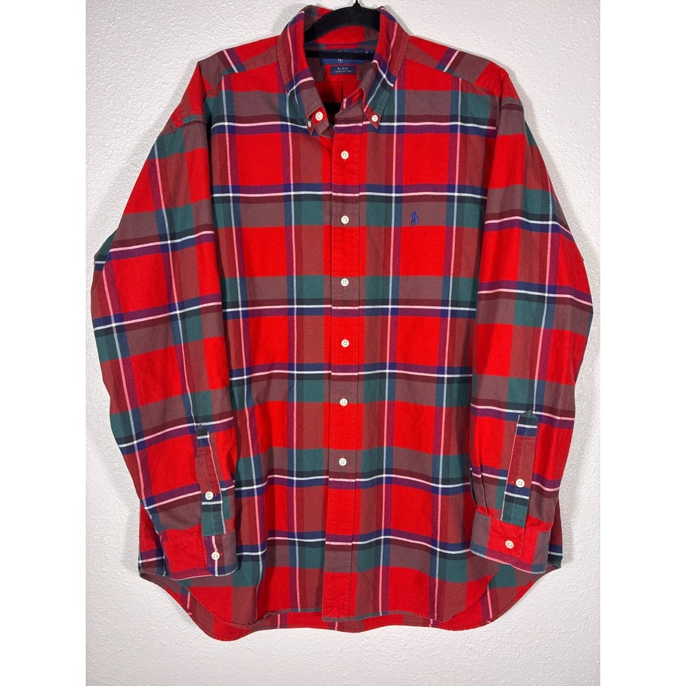 Ralph Lauren Button down Red Green Blue 100% Blake Cotton Long Sleeve Size XL
